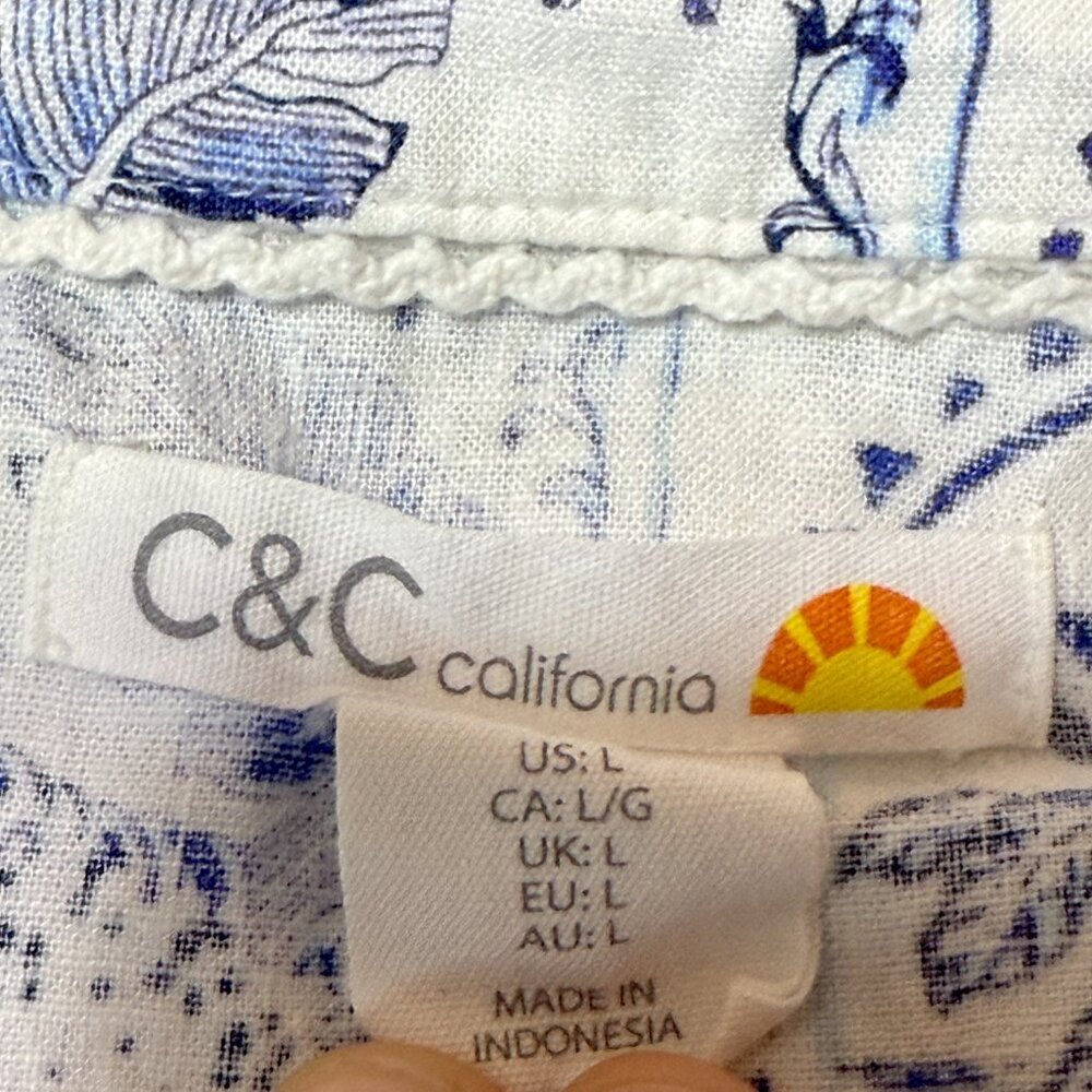 C&C California Linen Tropical Print Midi Shirt Dress Nordstrom Size Large - Picture 7 of 8